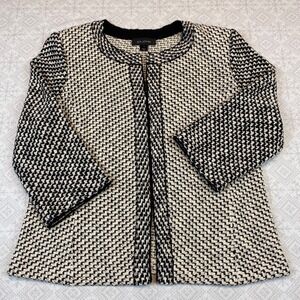 St John Collection Knit Jacket Womens 14 Black White Wool Zip USA Office Career